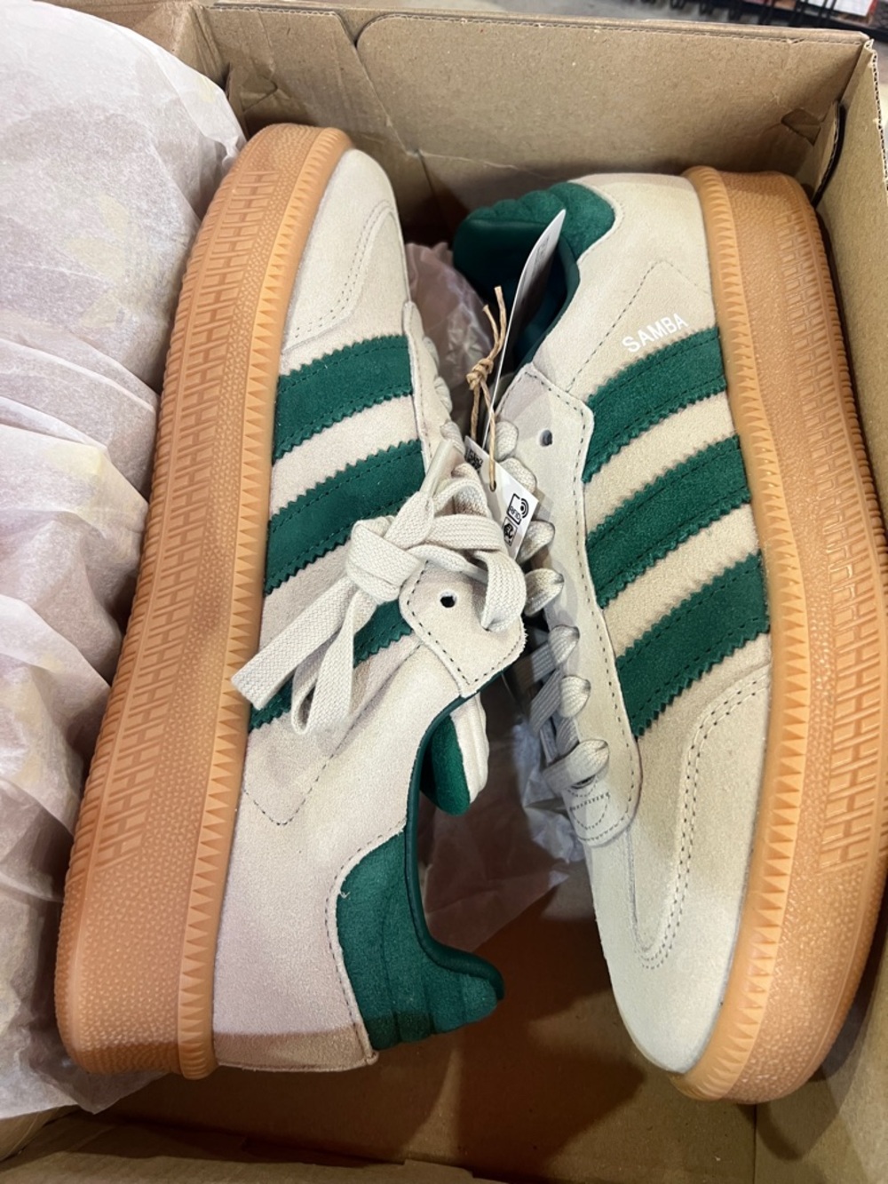 adidas Samba Suede Sneakers in Cream & Green with Gum Sole